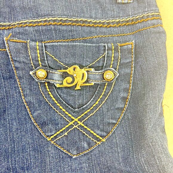 Southpole Womens Bermuda Denim Shorts With Gold Logo, Embroidered Back Pockets - Picture 9 of 14